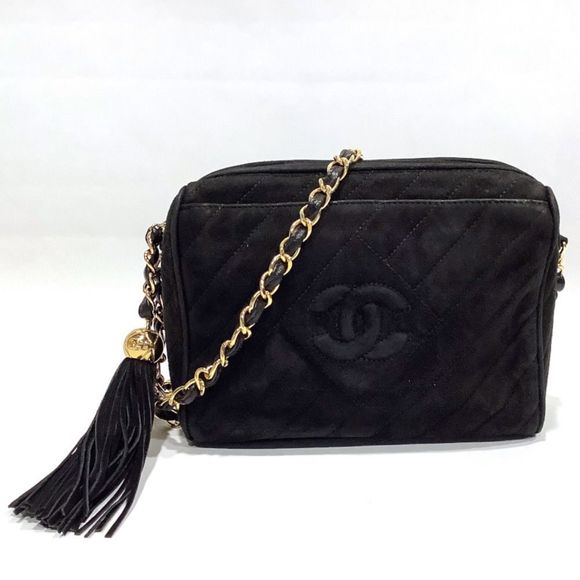 Chanel Fringe Chain Shoulder Leather Black Gold Shoulder Bag - Picture 1 of 5